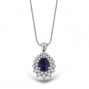 1.43 Karat F Renk Pırlantalı Safir Kolye