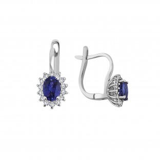 1.50 Karat F Renk Pırlantalı Safir Küpe